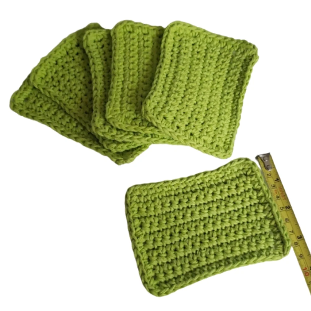 Reusable Eco Friendly Cotton Handmade Sponges-Set of 6-Lime Green